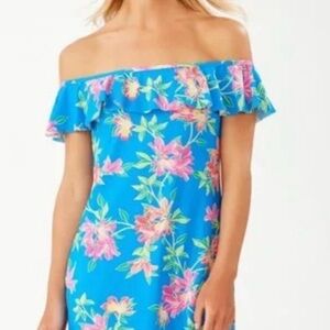 Tommy Bahama Sun Lillies Off the Shoulder Ruffle Spa Dress Azure Blue
